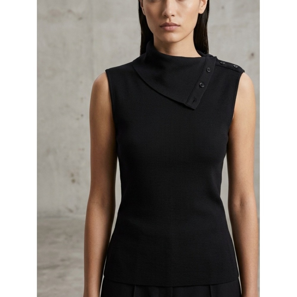 G by Giuliana Black Asymmetrical Button Mock Neck Sleeveless Knit Top 2X